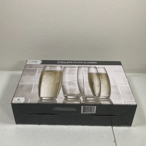 Real Living - Stemless Flute Glasses - Clear - Set of 4 - NWT - Picture 3 of 12